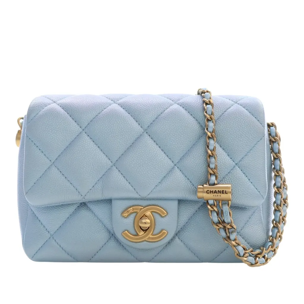 Chanel Mini Quilted Iridescent Caviar My Perfect Flap Blue Leather Very good - Front View