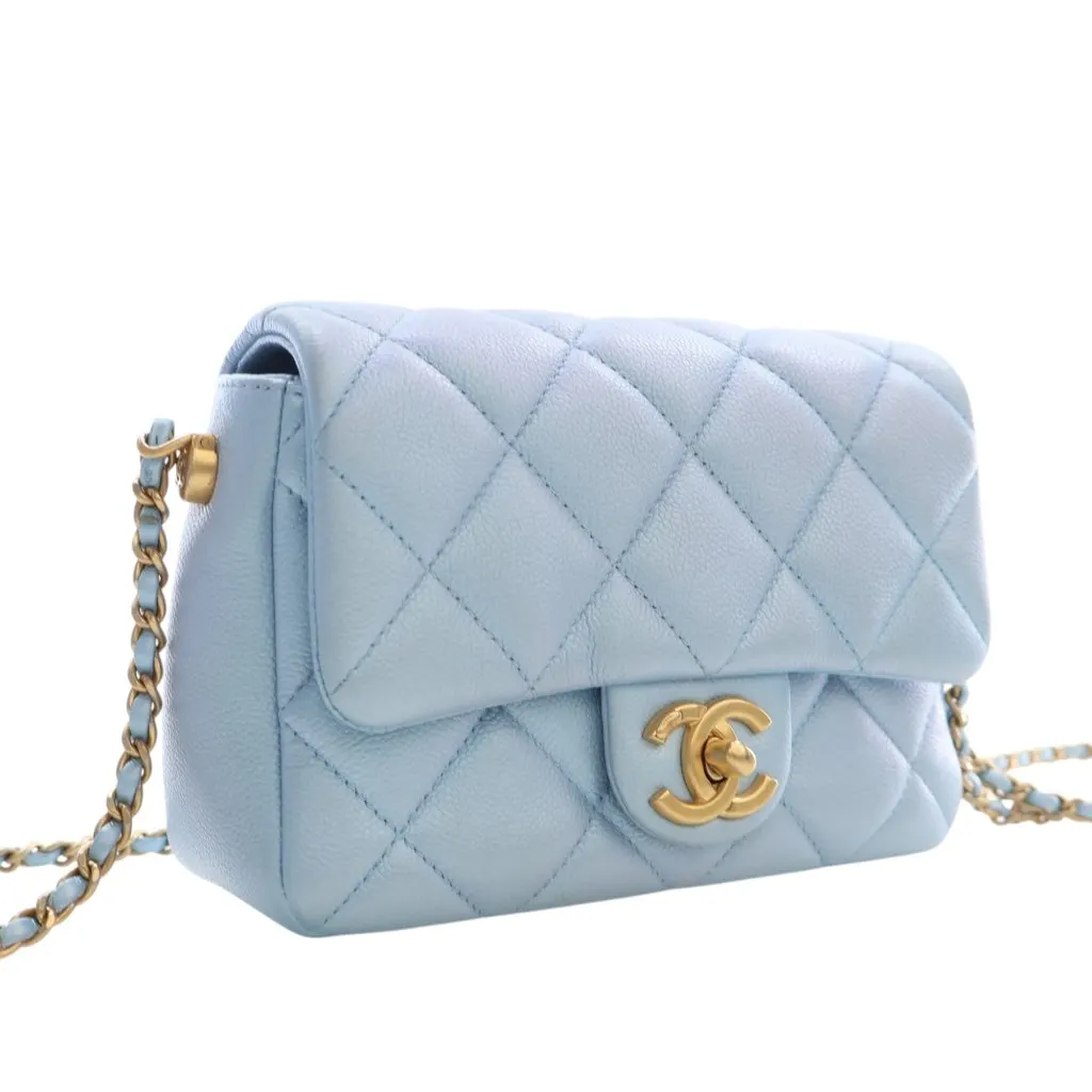 Chanel Mini Quilted Iridescent Caviar My Perfect Flap Blue Leather Very good - Back View