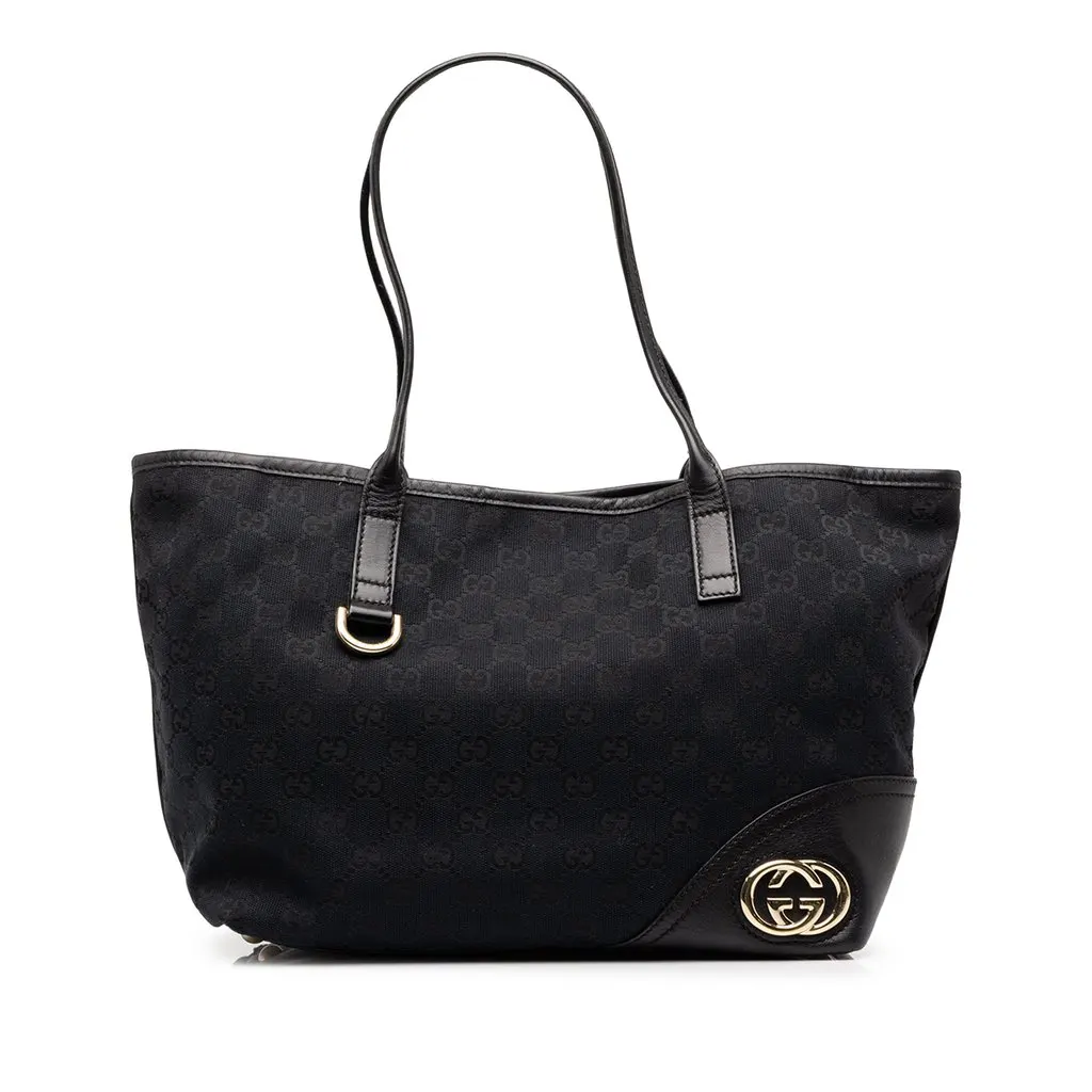 Gucci GG Canvas New Britt Tote Black Canvas Good - Front View