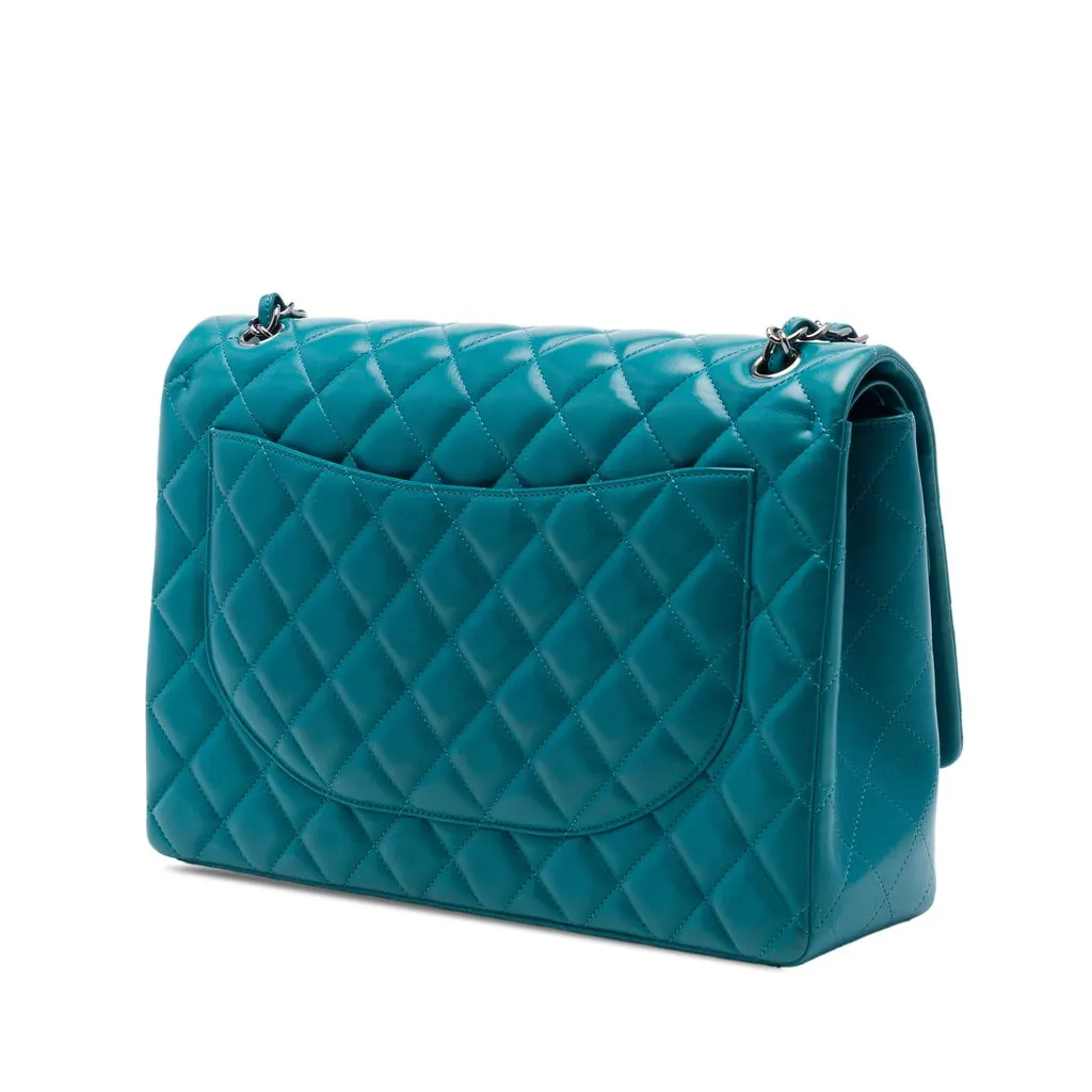 Chanel Maxi Classic Lambskin Double Flap Blue Leather Very good - Back View