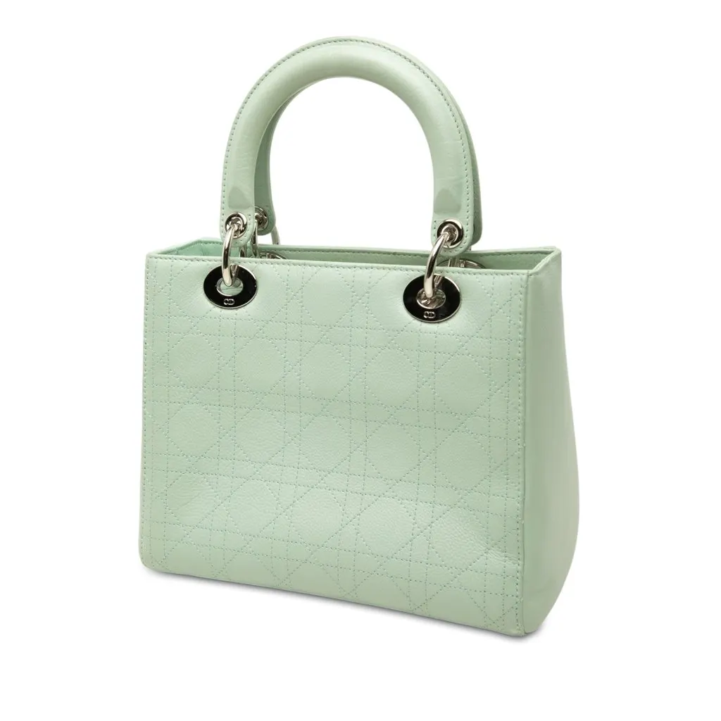 Dior Medium Calfskin Cannage Lady Dior Green Leather Very good - Back View