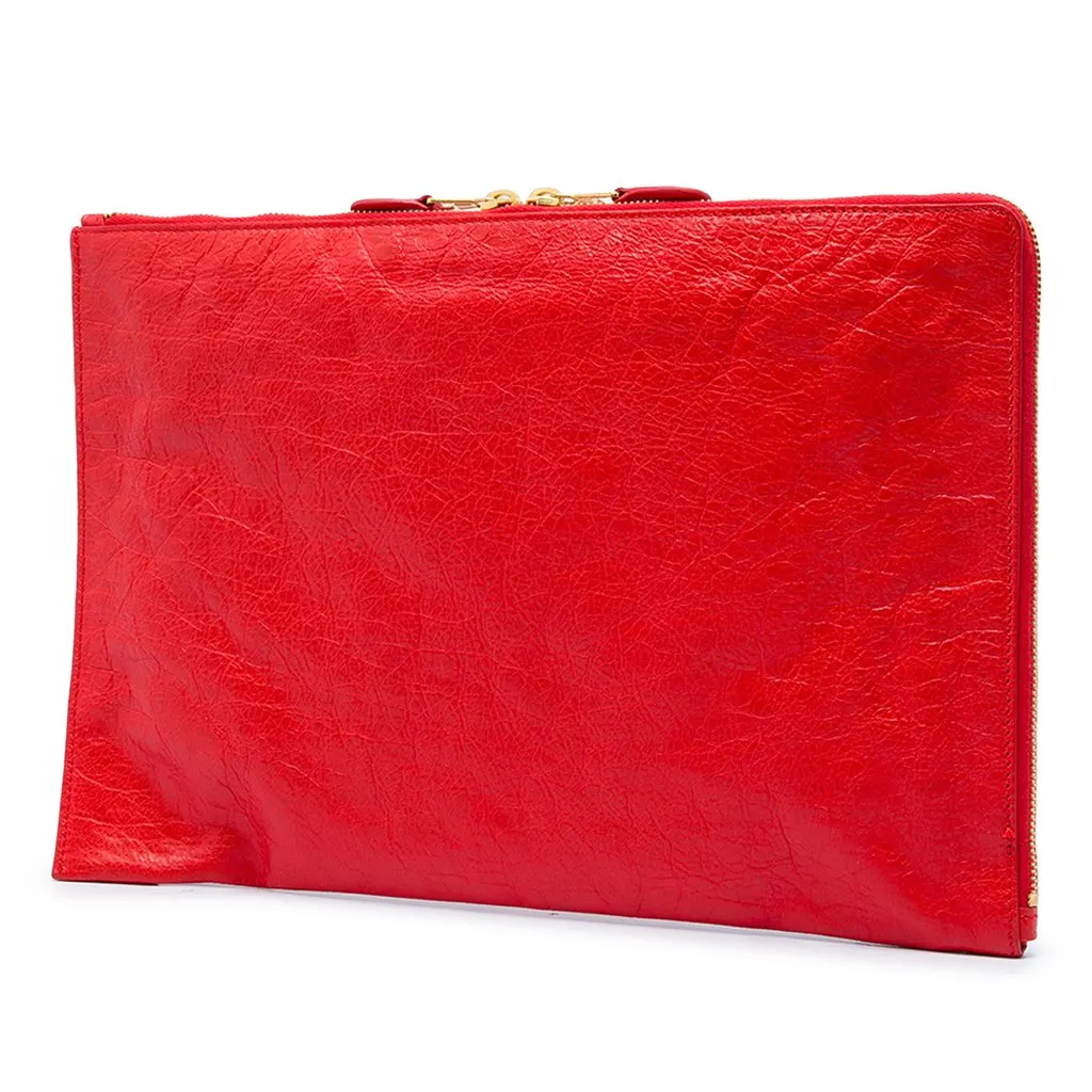 Balenciaga Lambskin Motocross Giant 12 Zip Around Flat Clutch Red Leather Very good - Back View
