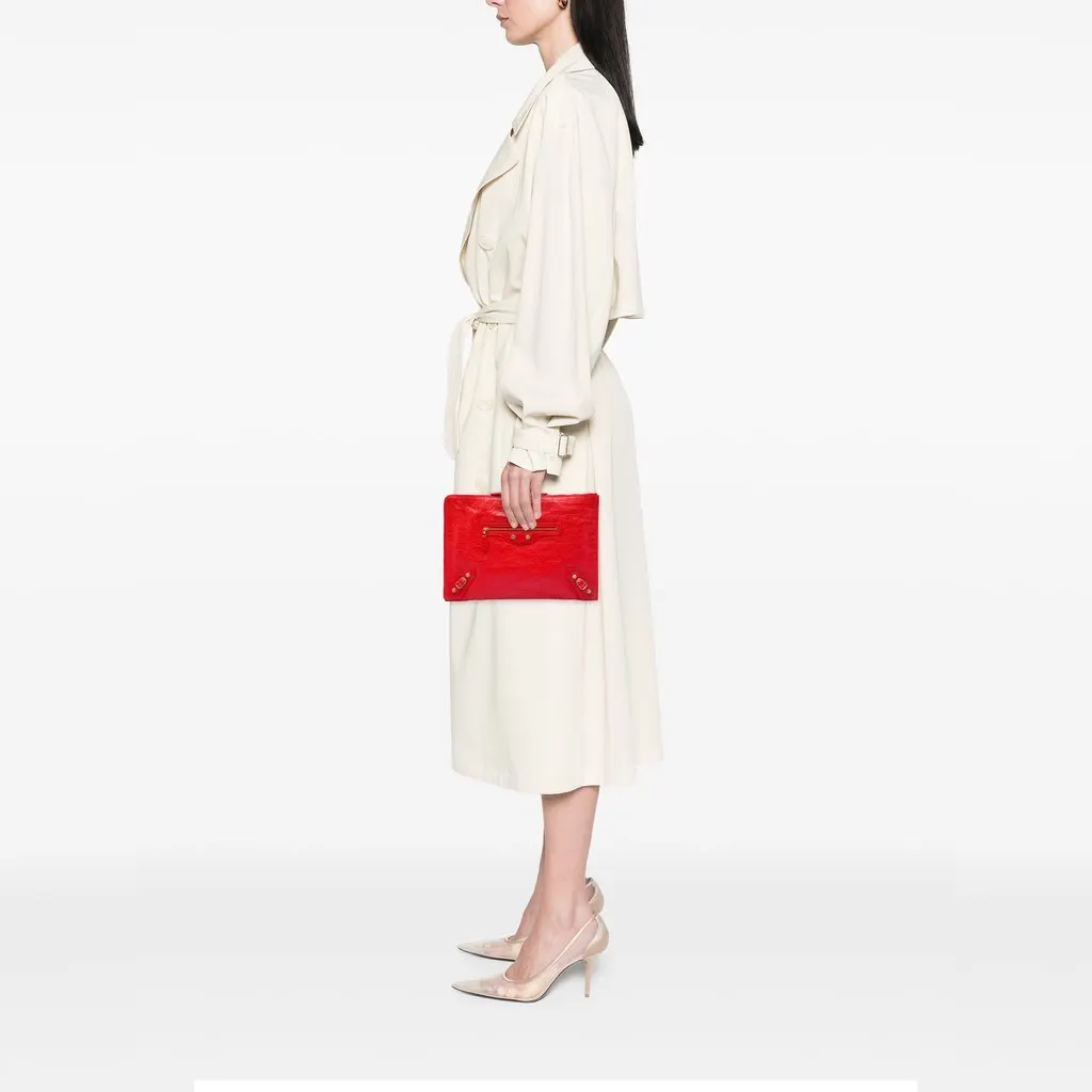 Balenciaga Lambskin Motocross Giant 12 Zip Around Flat Clutch Red Leather Very good - Box View