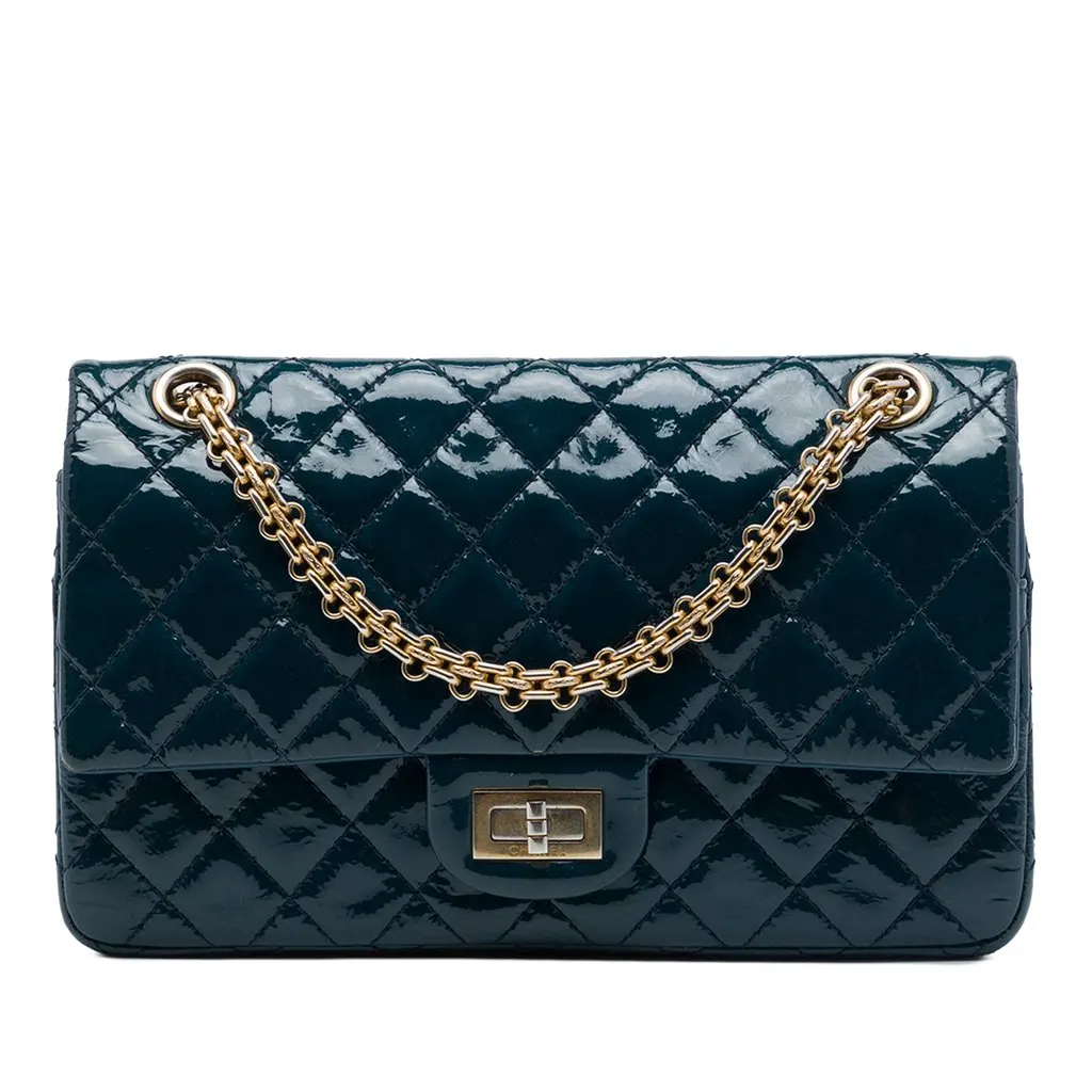 Chanel Quilted Patent Reissue 2.55 Double Flap 225 Blue Leather Very good - Front View