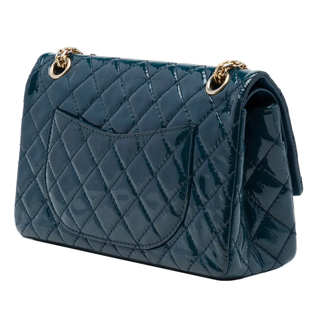 Chanel Quilted Patent Reissue 2.55 Double Flap 225 Blue Leather Very good - Back View