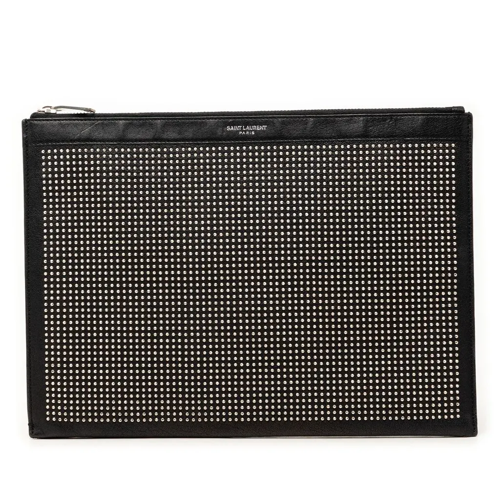 Saint Laurent Studded Leather Clutch Black Leather Very good - Front View