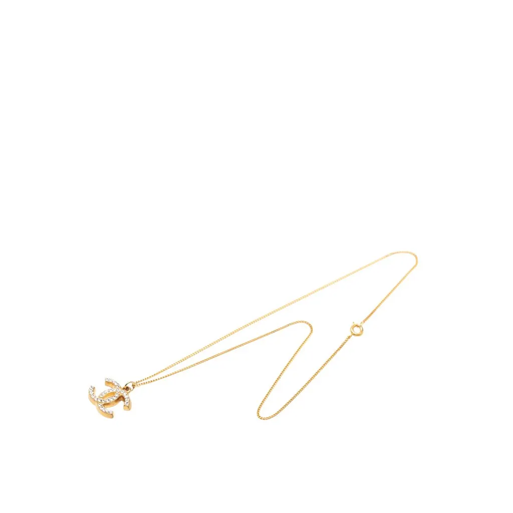 Chanel CC Gold Plated Strass Pendant Necklace Gold Metal Very good - Front View