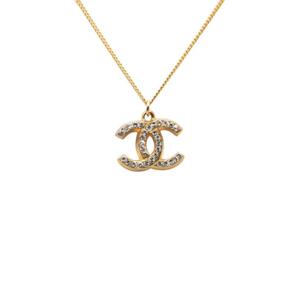 Chanel CC Gold Plated Strass Pendant Necklace Gold Metal Very good - Back View