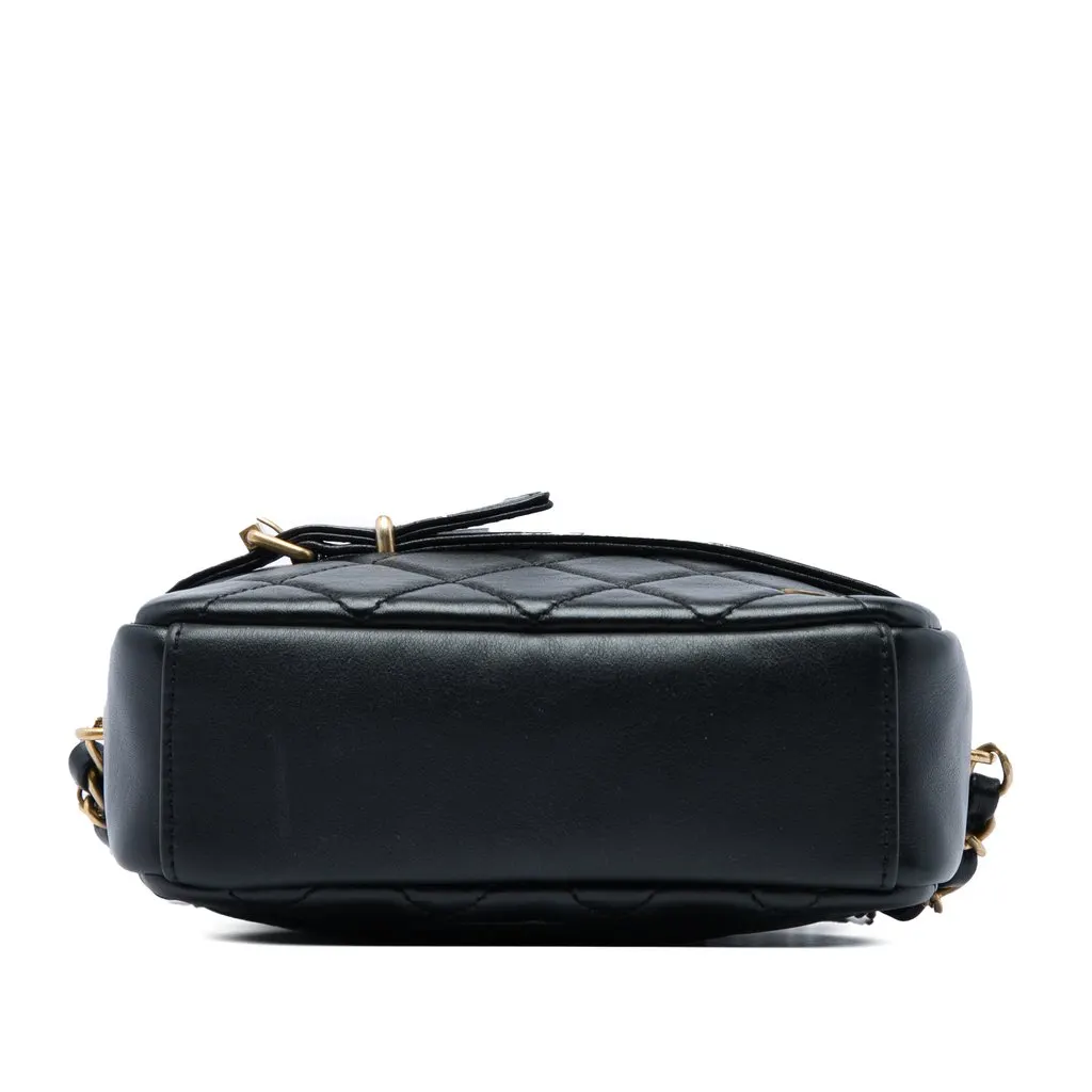 Chanel Small Quilted Lambskin Buckle Camera Bag Black Leather Very good - Inside View