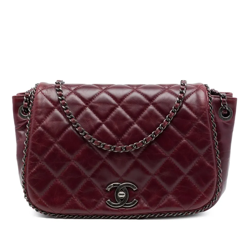 Chanel Small Quilted Calfskin CC Enchained Accordion Flap Red Leather Very good - Front View