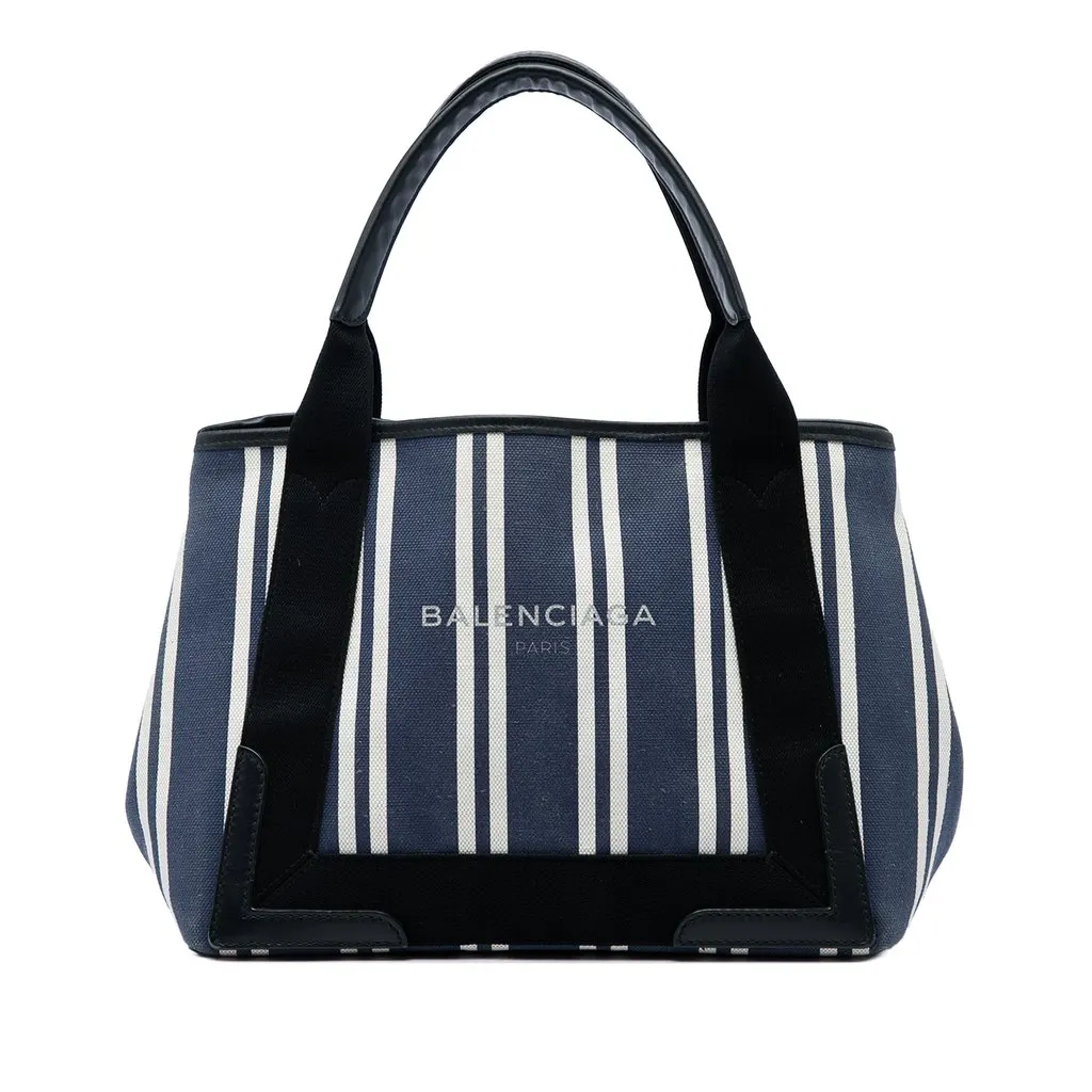 Balenciaga Canvas Striped Navy Cabas S Blue Canvas Very good - Front View