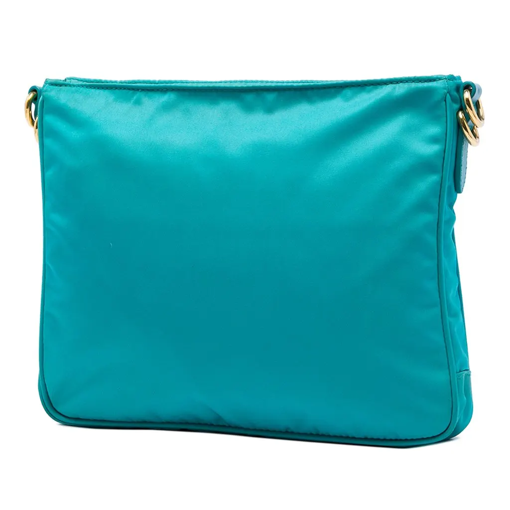 Prada Saffiano Trimmed Tessuto Zip Top Crossbody Blue Polyamide Very good - Back View