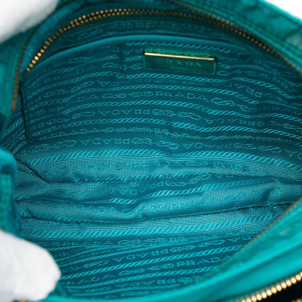 Prada Saffiano Trimmed Tessuto Zip Top Crossbody Blue Polyamide Very good - Model View