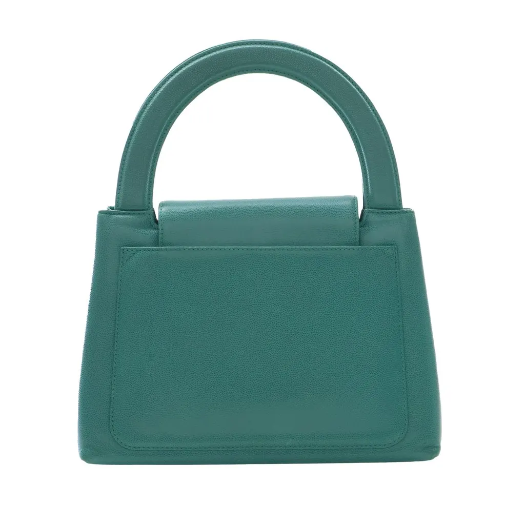 Chanel CC Caviar Kelly Top Handle Flap Green Leather Very good - Back View