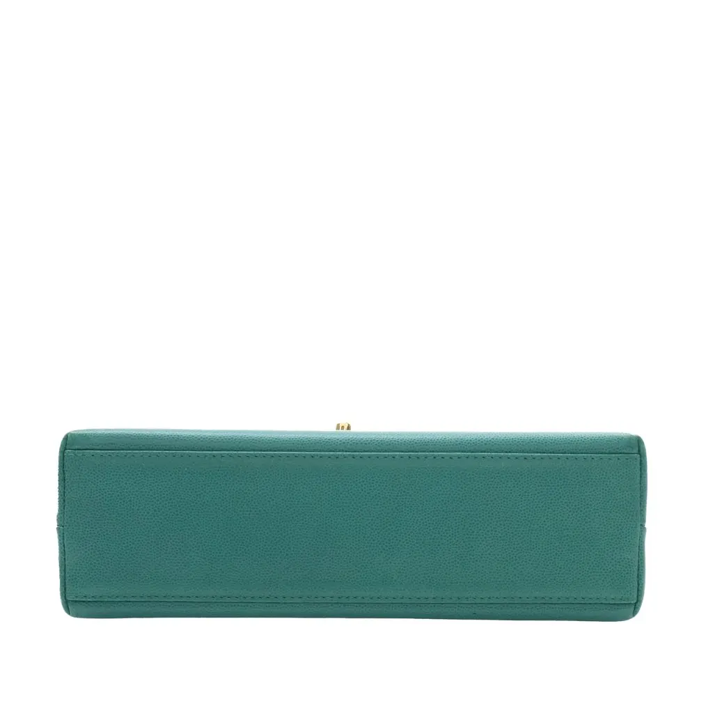 Chanel CC Caviar Kelly Top Handle Flap Green Leather Very good - Inside View