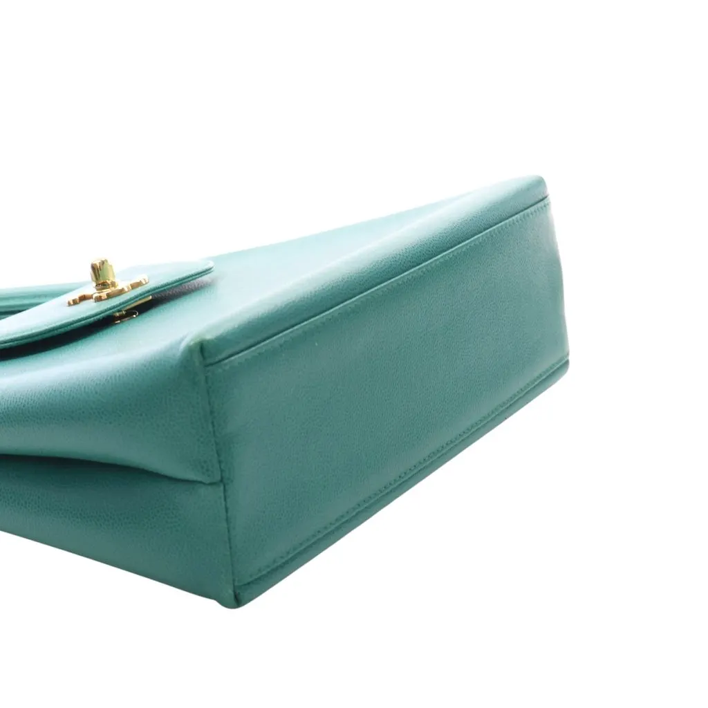 Chanel CC Caviar Kelly Top Handle Flap Green Leather Very good - Box View