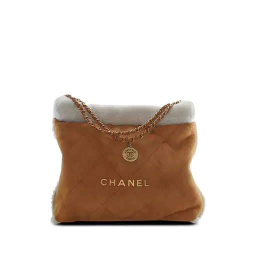 Chanel Large Shearling Trimmed Quilted Suede 22 Hobo