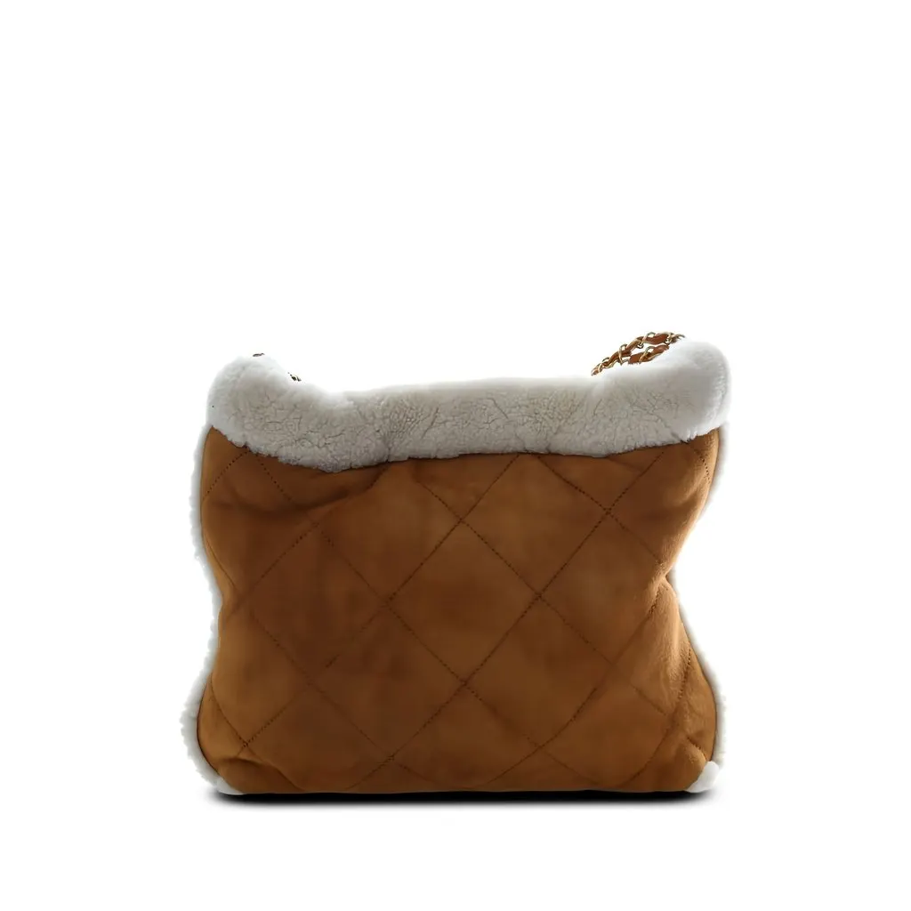 Chanel Large Shearling Trimmed Quilted Suede 22 Hobo Brown Suede Very good - Back View