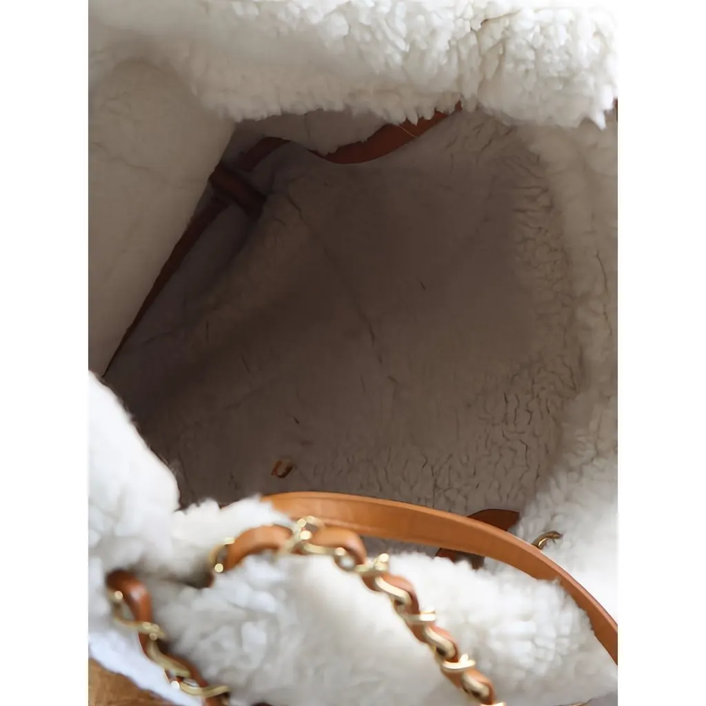 Chanel Large Shearling Trimmed Quilted Suede 22 Hobo Brown Suede Very good - Model View