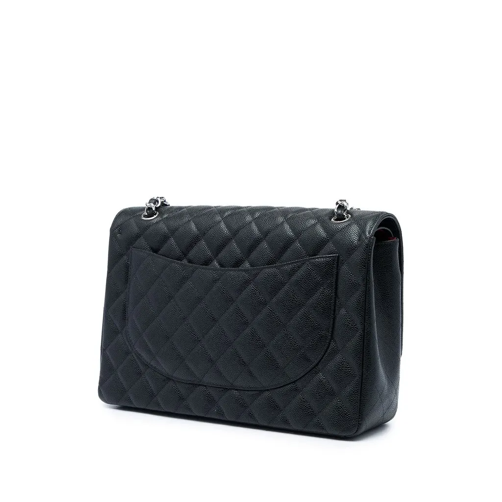 Chanel Maxi Classic Caviar Double Flap Black Leather Very good - Back View