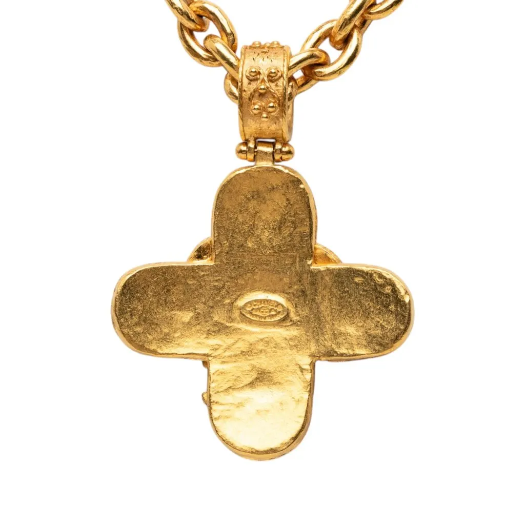 Chanel Triple CC Gold Plated Cross Pendant Necklace Gold Metal Very good - Inside View