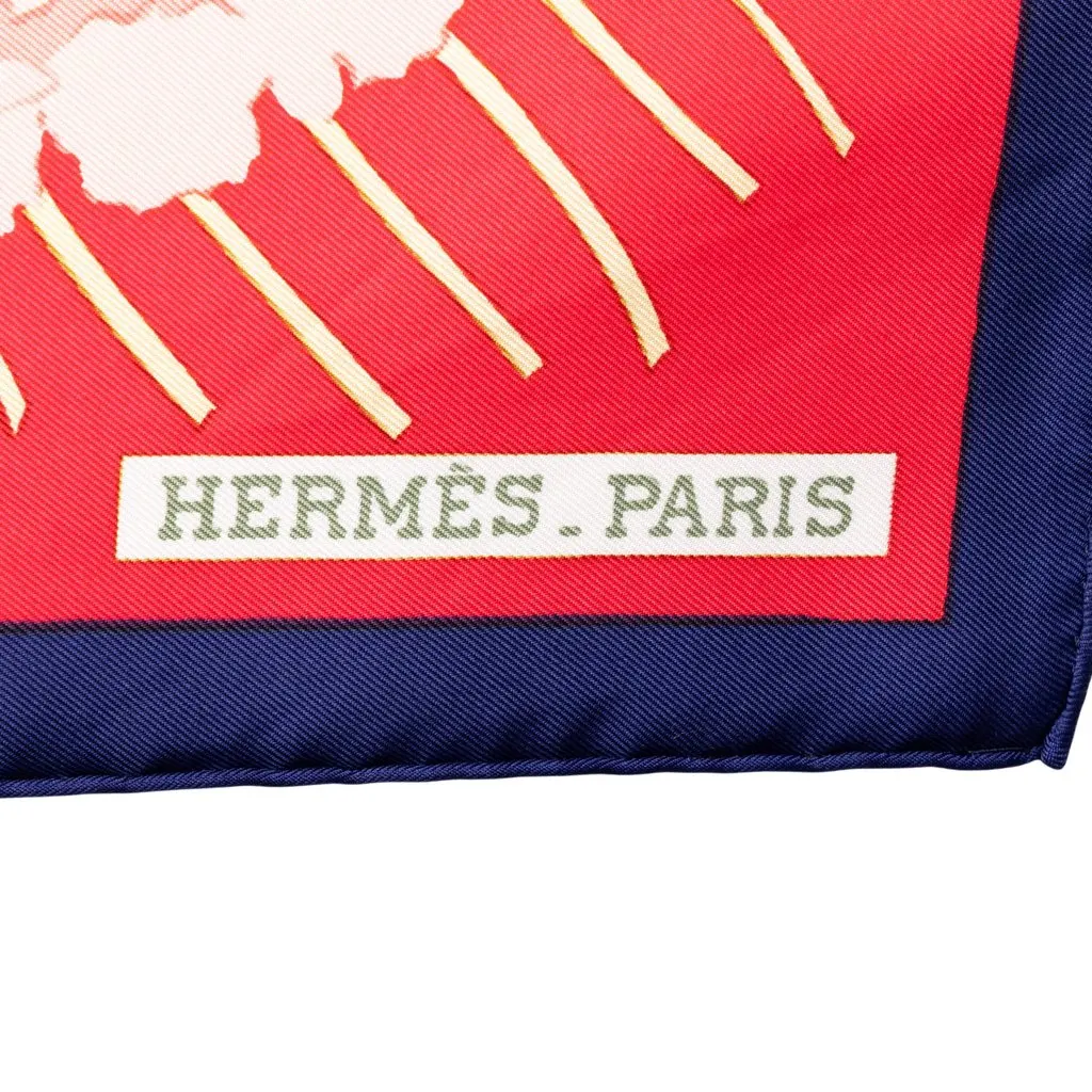 Hermès Les Pivoines Silk Scarf 90 Red Silk Good - Back View