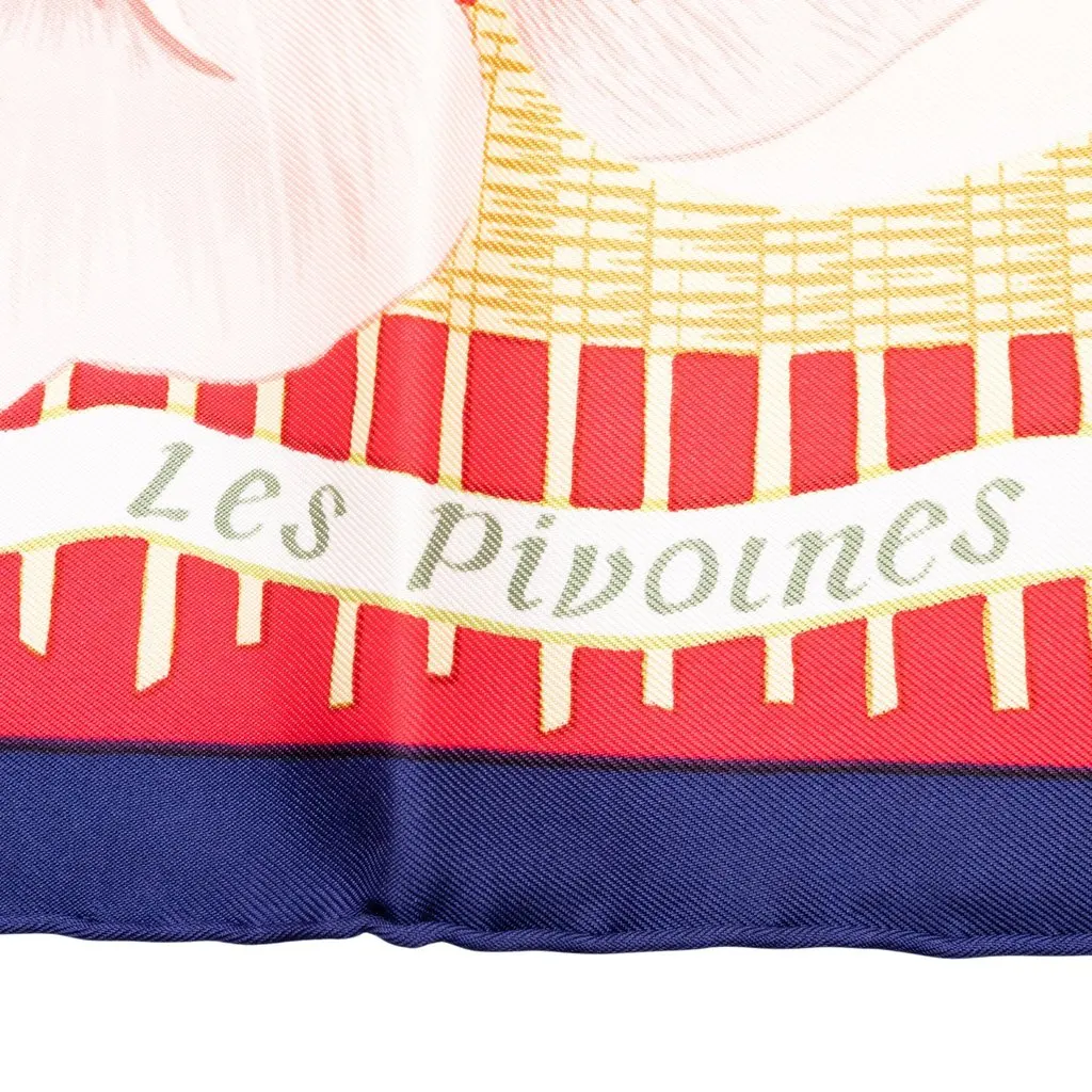 Hermès Les Pivoines Silk Scarf 90 Red Silk Good - Inside View