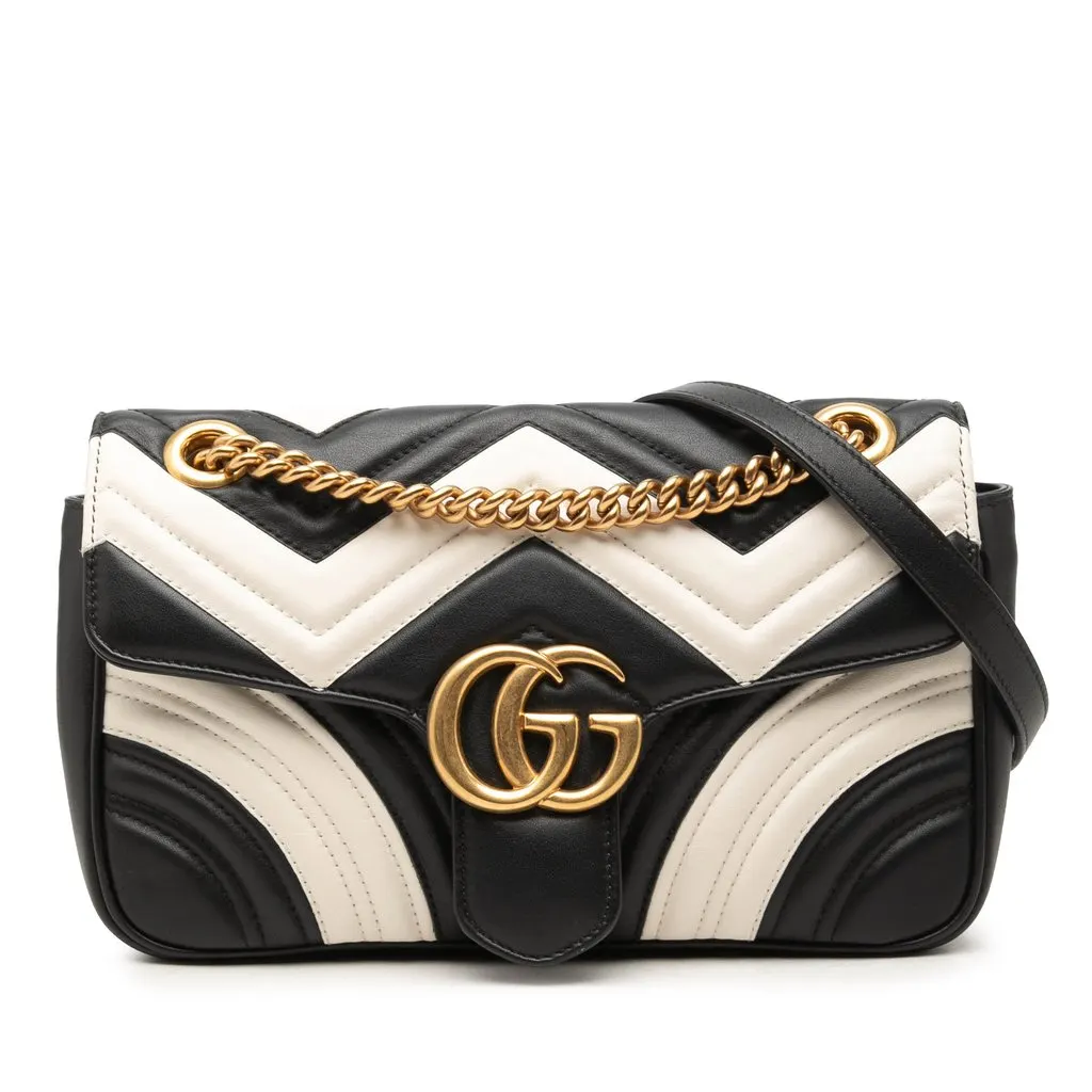 Gucci Medium GG Marmont Bicolor Matelasse Calfskin Shoulder Bag Black Leather Very good - Front View
