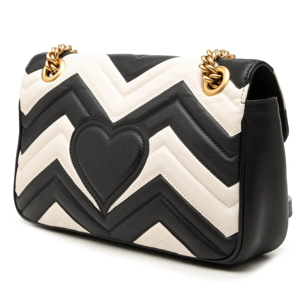 Gucci Medium GG Marmont Bicolor Matelasse Calfskin Shoulder Bag Black Leather Very good - Back View