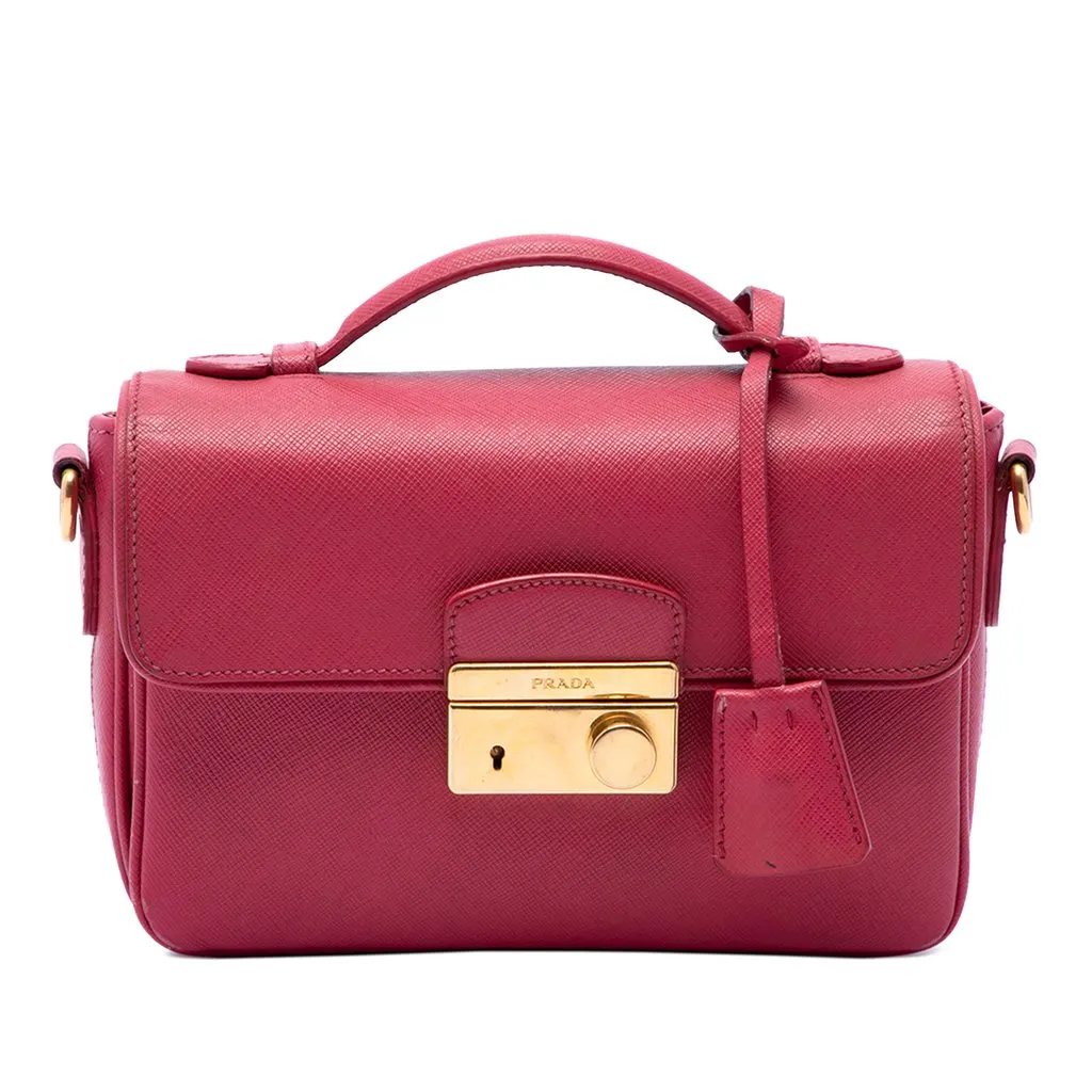 Prada Saffiano Sound Lock Satchel Pink Leather Very good - Front View