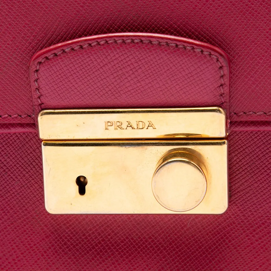 Prada Saffiano Sound Lock Satchel Pink Leather Very good - Box View