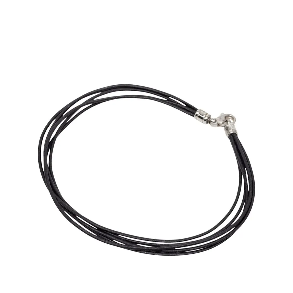 Bvlgari Leather Multi Strand Cord Chocker Necklace Black Leather Very good - Front View