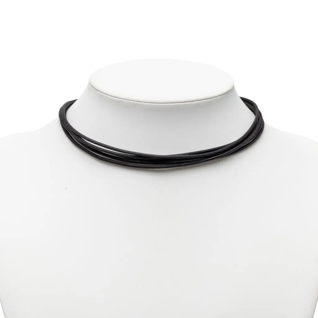 Bvlgari Leather Multi Strand Cord Chocker Necklace Black Leather Very good - Model View