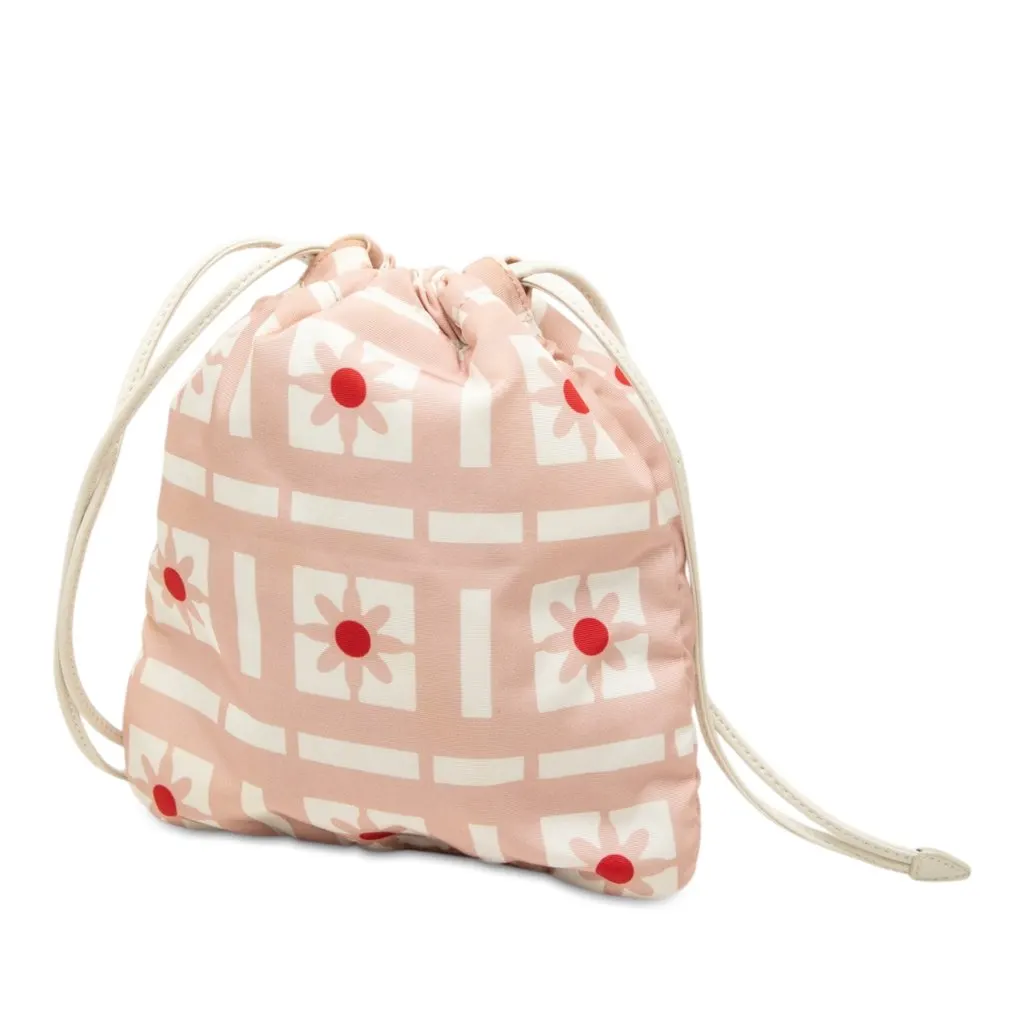 Miu Miu Nylon Floral Print Drawstring Pouch Pink Polyamide Very good - Back View