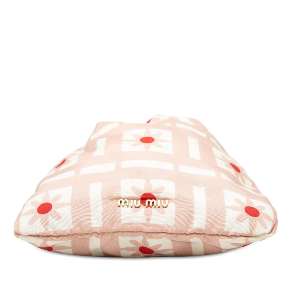 Miu Miu Nylon Floral Print Drawstring Pouch Pink Polyamide Very good - Inside View