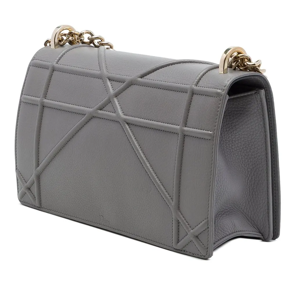Dior Medium Grained Calfskin Diorama Flap Grey Leather Good - Back View