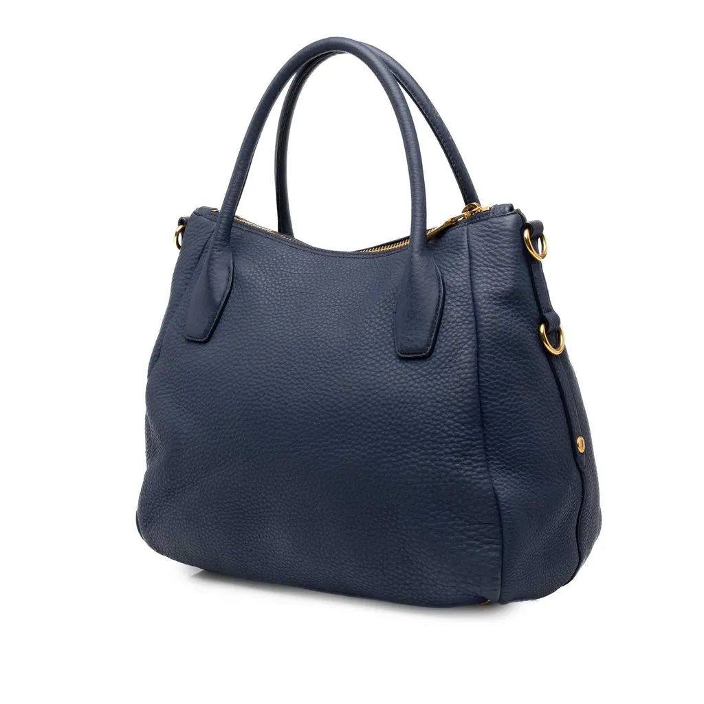 Prada Vitello Daino Zip Top Convertible Tote Blue Leather Very good - Back View
