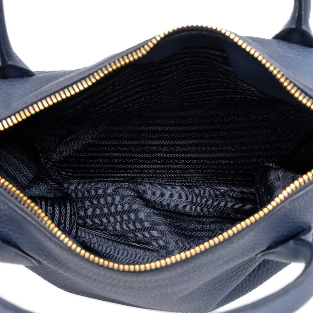 Prada Vitello Daino Zip Top Convertible Tote Blue Leather Very good - Model View