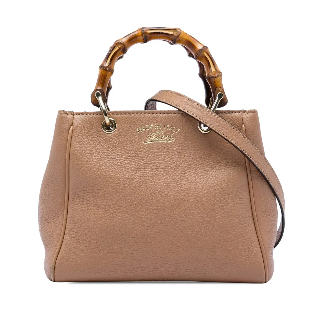 Gucci Mini Calfskin Bamboo Shopper Satchel Brown Leather Very good - Front View