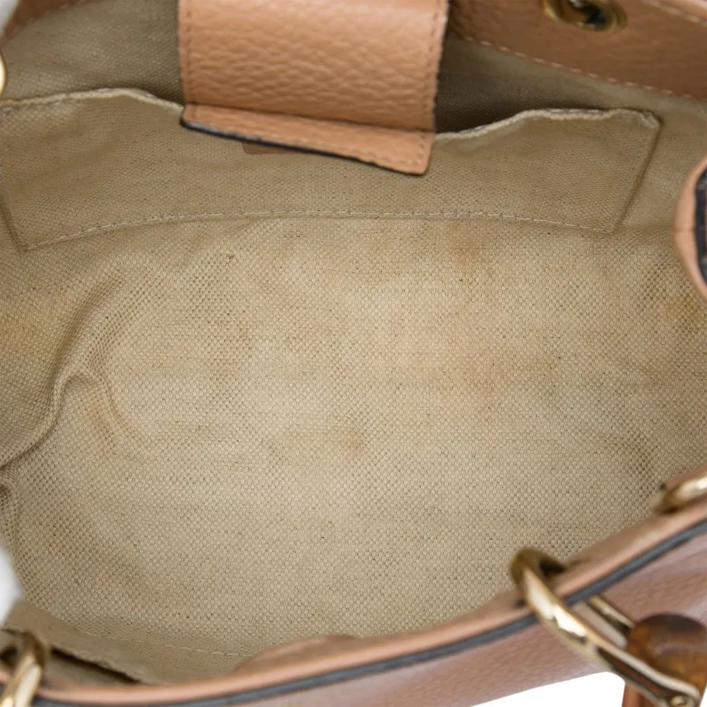 Gucci Mini Calfskin Bamboo Shopper Satchel Brown Leather Very good - Model View
