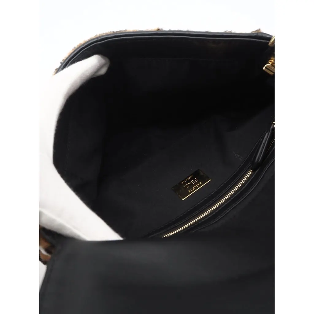 Fendi Medium Zucca Shearling Baguette Satchel Brown Fur Very good - Back View