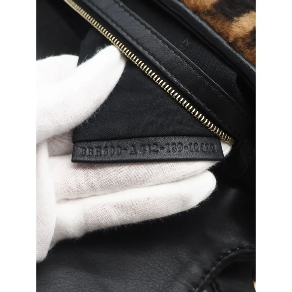 Fendi Medium Zucca Shearling Baguette Satchel Brown Fur Very good - Box View