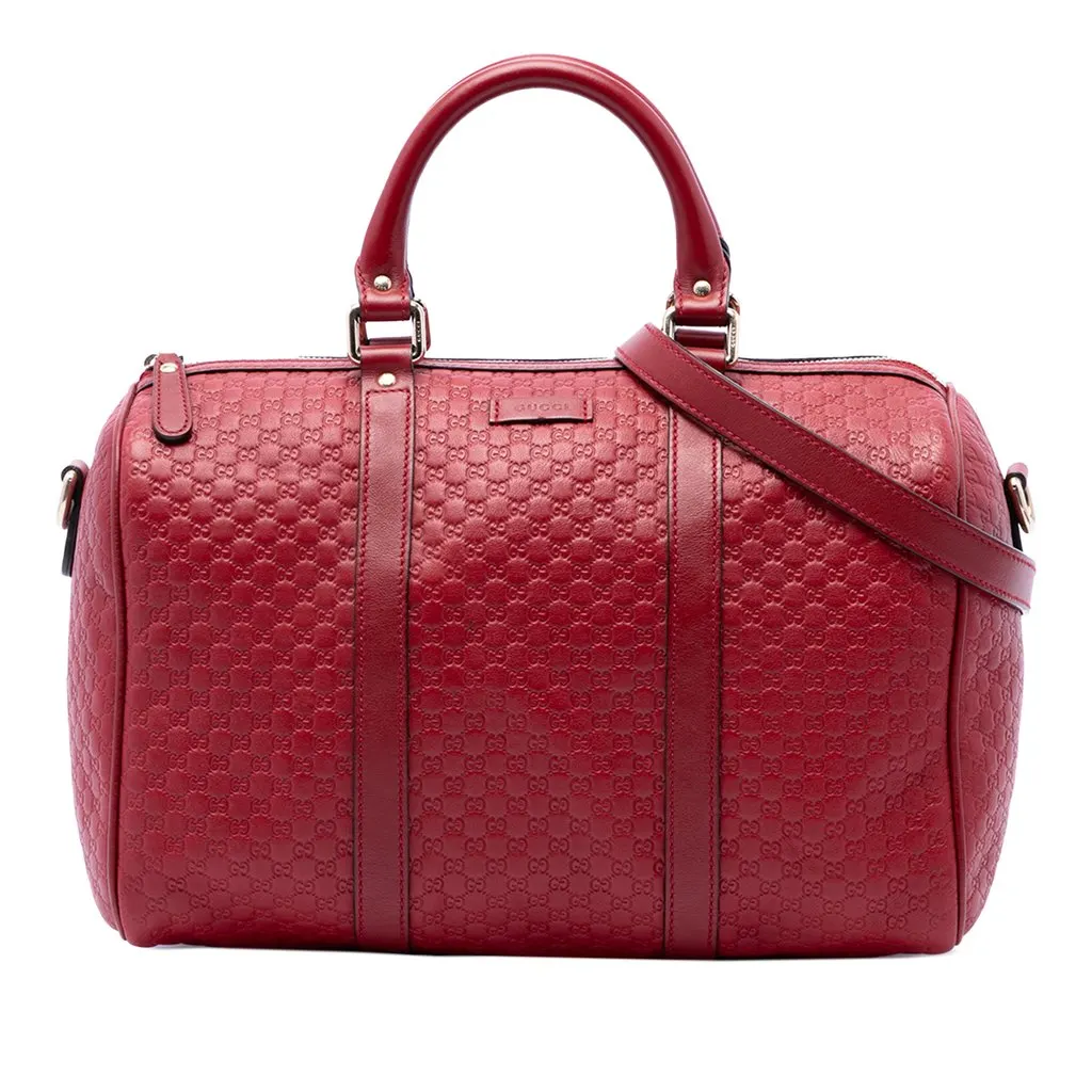 Gucci Medium Microguccissima Boston Bag Red Leather Good - Front View
