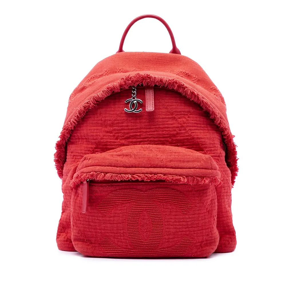 Chanel Quilted Canvas Front Pocket Fringe Backpack Red Canvas Very good - Front View