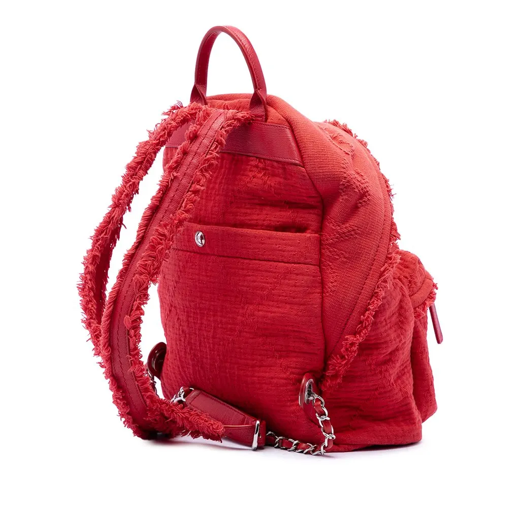 Chanel Quilted Canvas Front Pocket Fringe Backpack Red Canvas Very good - Back View