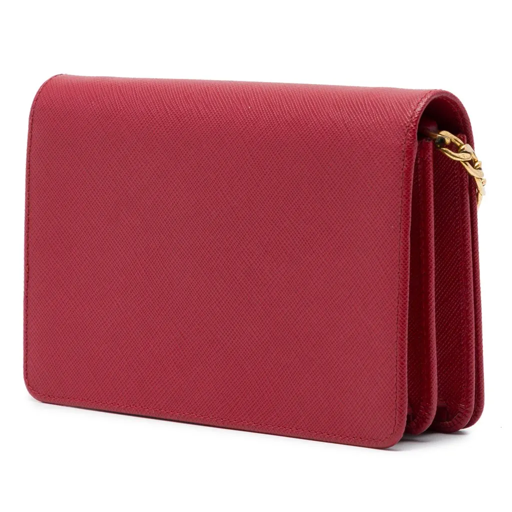 Prada Saffiano Lux Flip Lock Wallet on Chain Red Leather Very good - Back View