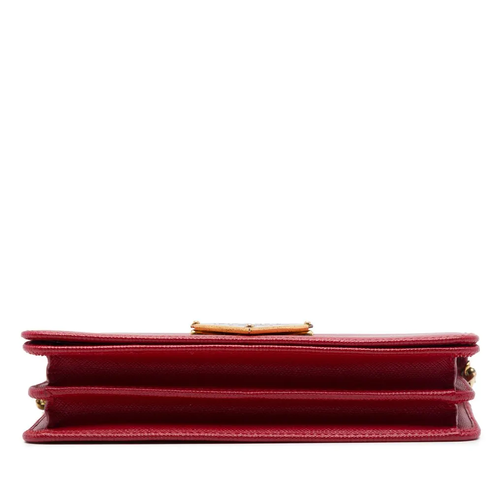 Prada Saffiano Lux Flip Lock Wallet on Chain Red Leather Very good - Inside View