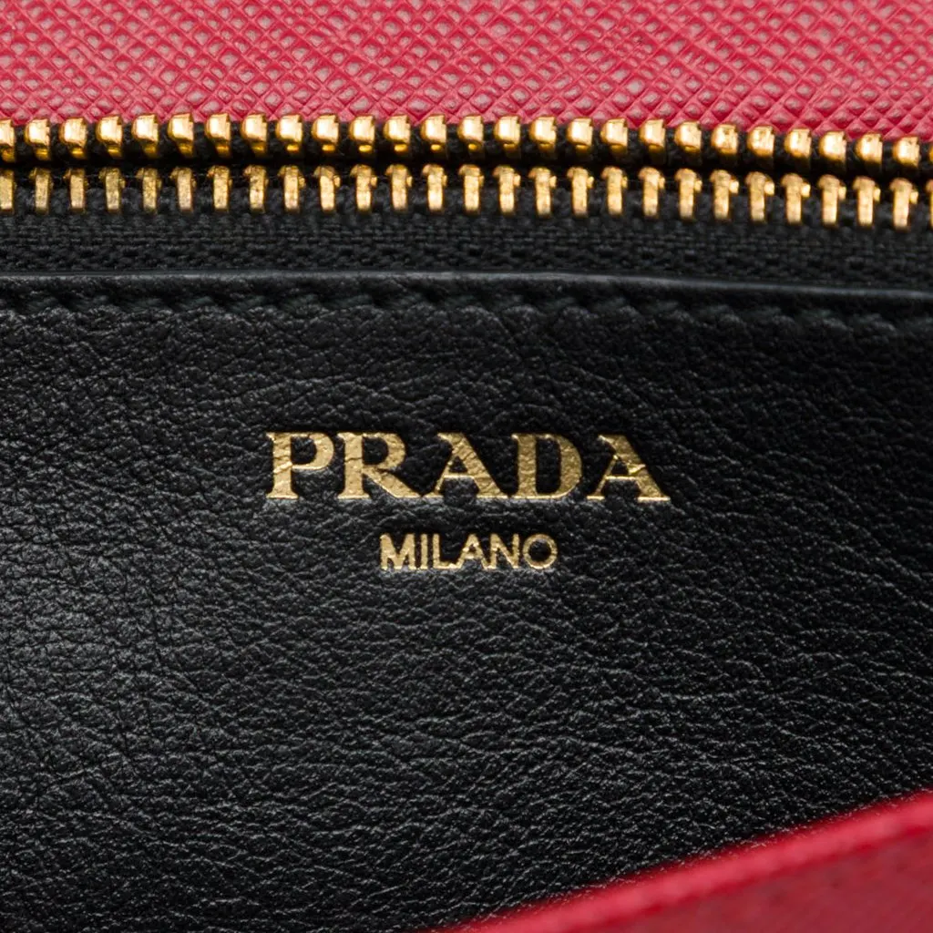 Prada Saffiano Lux Flip Lock Wallet on Chain Red Leather Very good - Box View