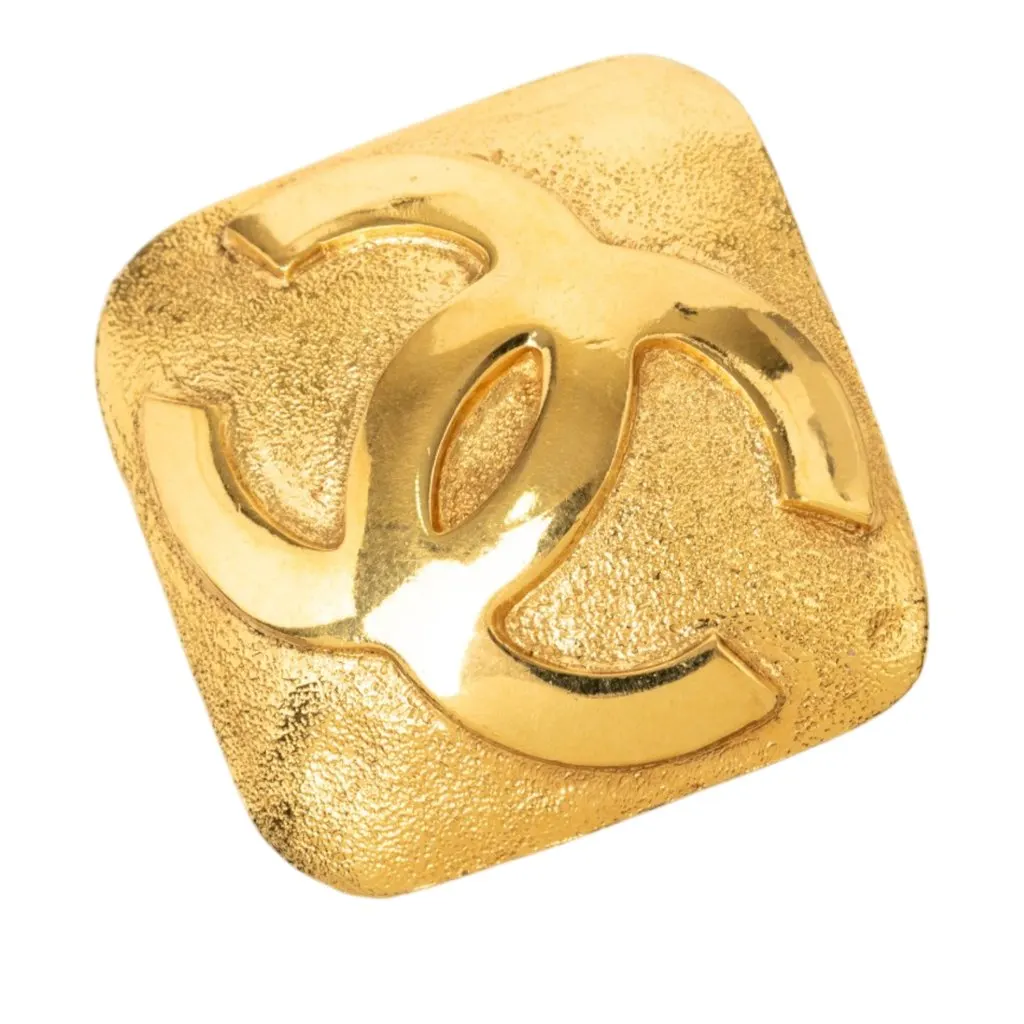 Chanel CC Gold Plated Diamond Brooch Gold Metal Very good - Front View