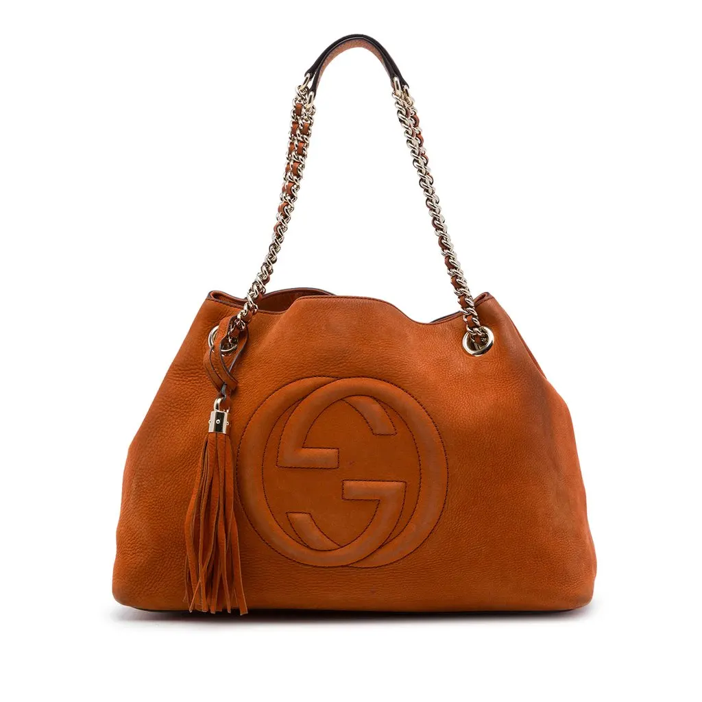 Gucci Medium Nubuck Leather Soho Chain Tote Orange Leather Very good - Front View